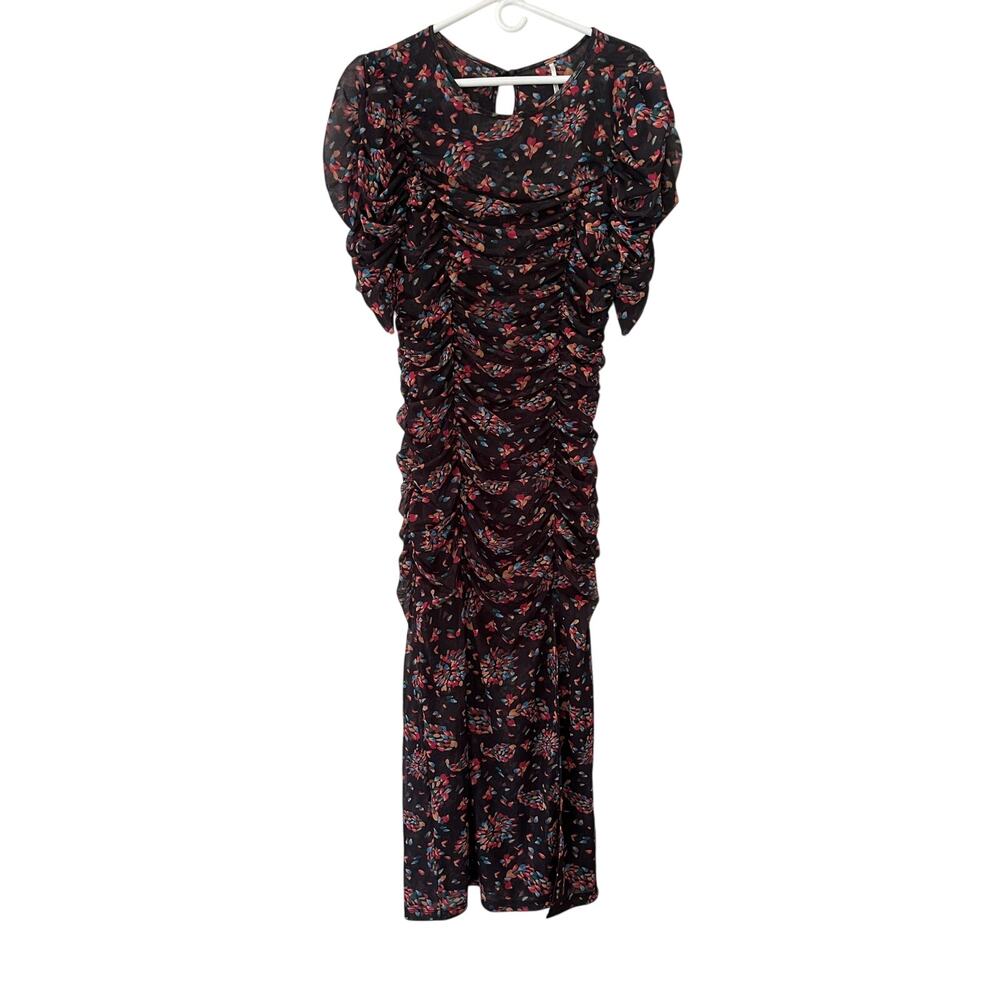 Free People Briella Ruched Mesh Midi Dress - Twilight Combo - Size L